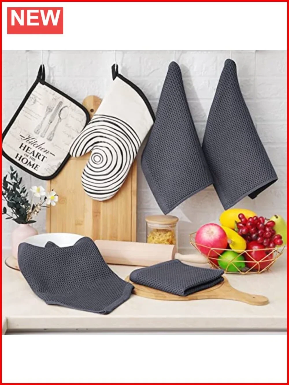 Cotton Waffle Weave Kitchen Dish Cloths 6-Pack Absorbent 12x12